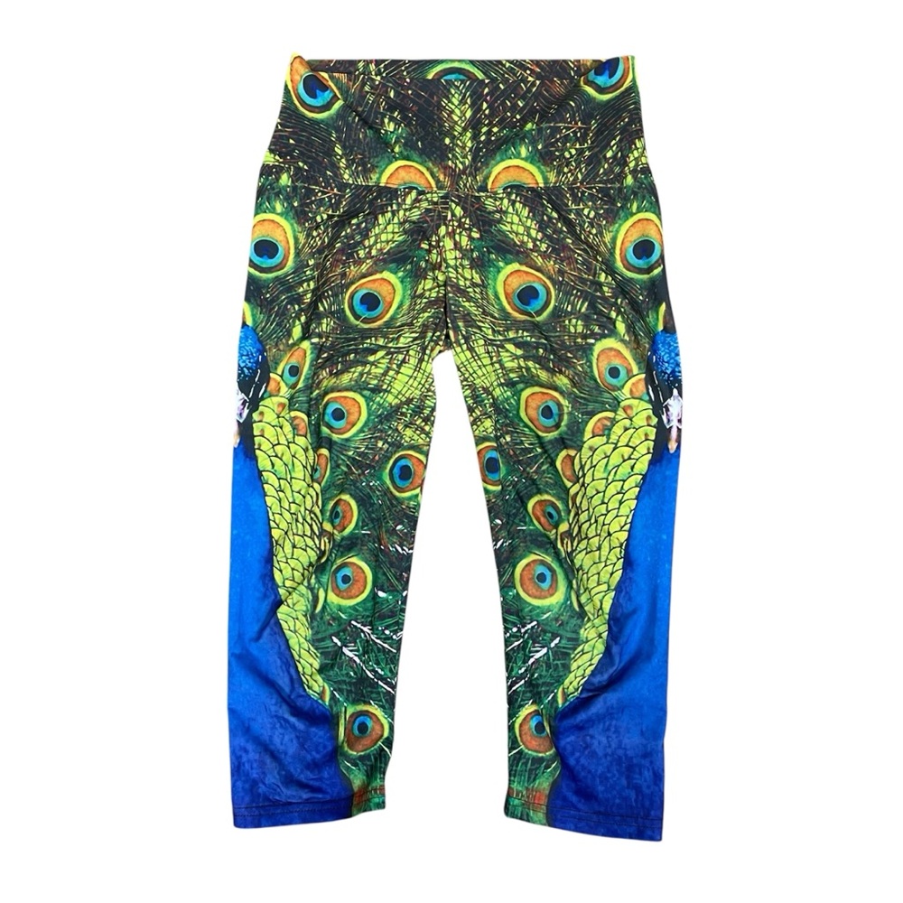 Om Shanti Peacock Noli Performance Capris Leggings Pants Size Small